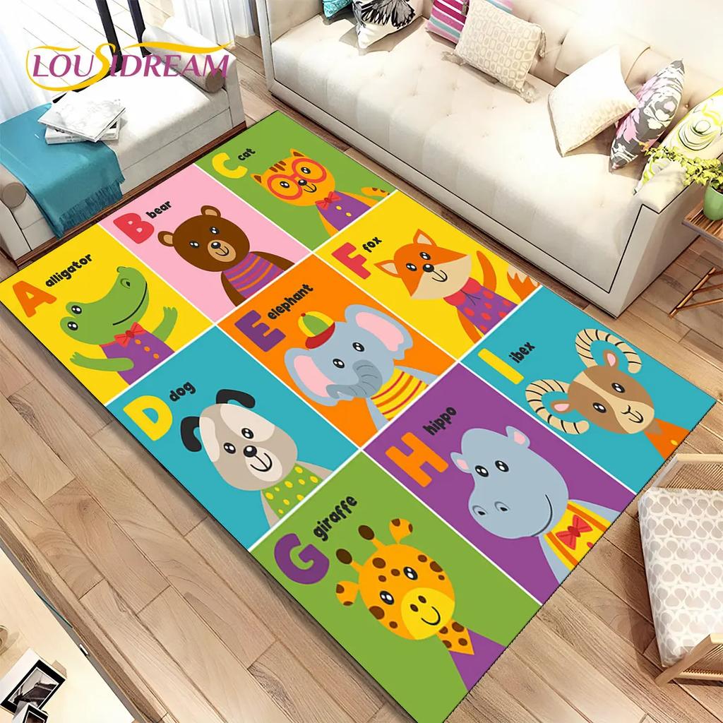 ABC Cartoon Kids Sala giochi Alfabeto Bambini che gattonano Tappeto per la prima educazione, tappeto per soggiorno, camera da letto, divano, tappetino antiscivolo