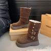 Women's Large Size Soft Sole Winter Warm Fur One Snow Boots Padded Lined Ankle Boots Anti-slip Hiking Sports Cotton Boots Martin Boots