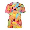 Candy 3D Printed Short Sleeved T-shirt Summer Breathable Polyester Simple Round Neck Top