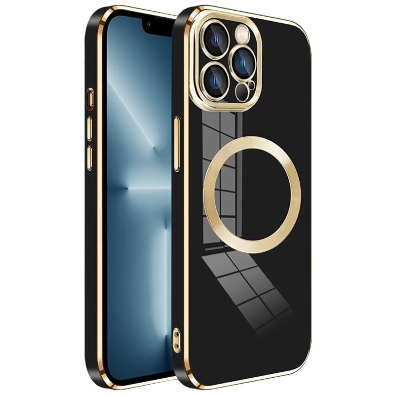 

Для iPhone 13 Pro Магнитный чехол Совместимый с MagSafe Гальваническое покрытие ТПУ Чехол Защита линз Black
