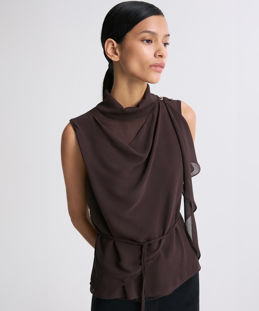 RE RHEE Belted Draped Sleeveless Blouse