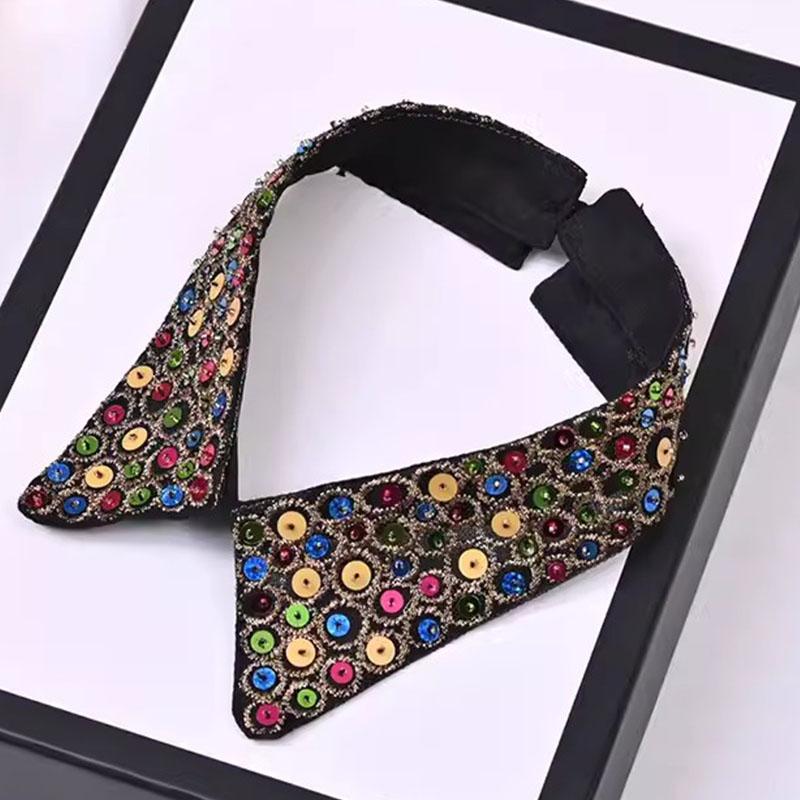 Vintage Women Sequins Detachable Collars Faux White Black False Collars Woman Tie Fashion Removable Diamond Fake Collar Women