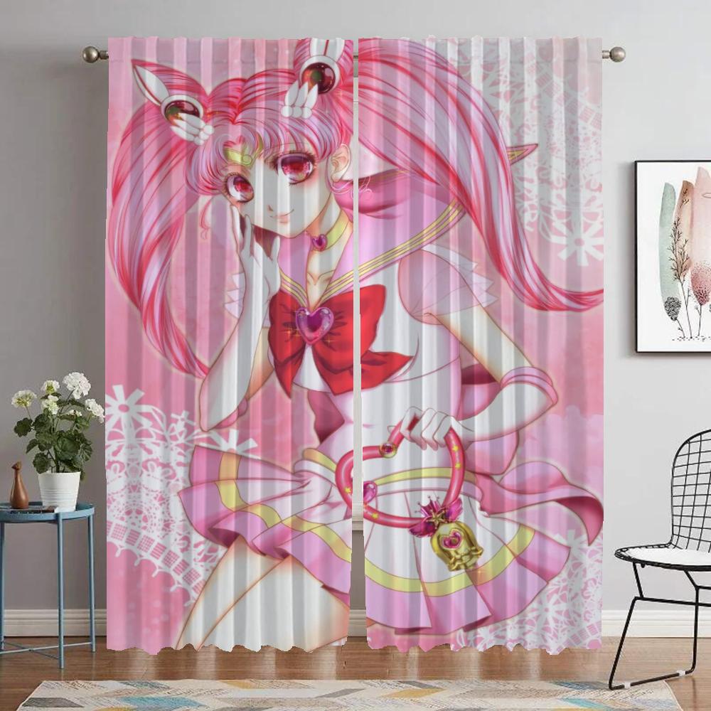 Chibiusa Blackout Curtains for Living Room Tulle for Bedroom Window Curtain Partition Shades Home Interior Curtains 2 Pieces