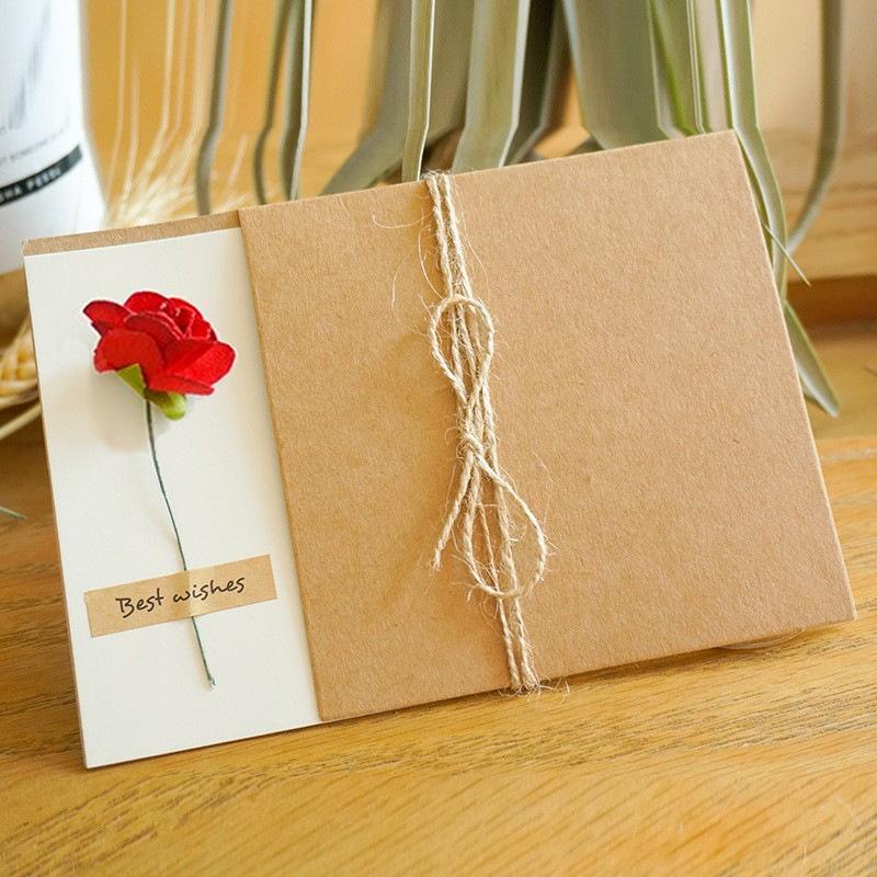 10pcs/Pack Retro Eternal Flower Kraft Paper Cards, Holiday Cards, Birthday Cards