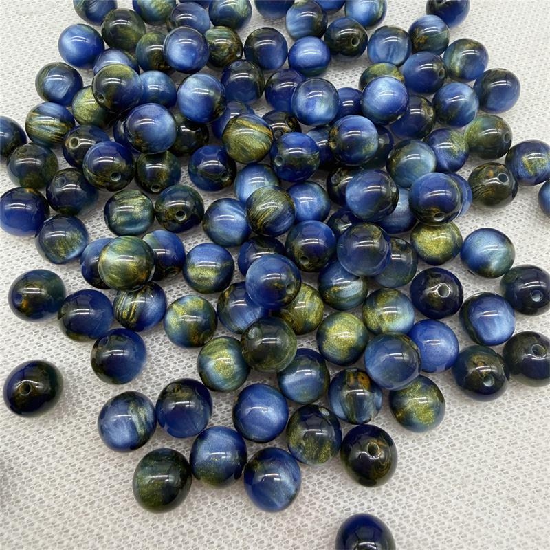 20pcs 10mm Flowing Light Dyeing Gilded Resin Beads Imitation Cat Eye Beads DIY Bracelet Beads Phone Chain Decoration