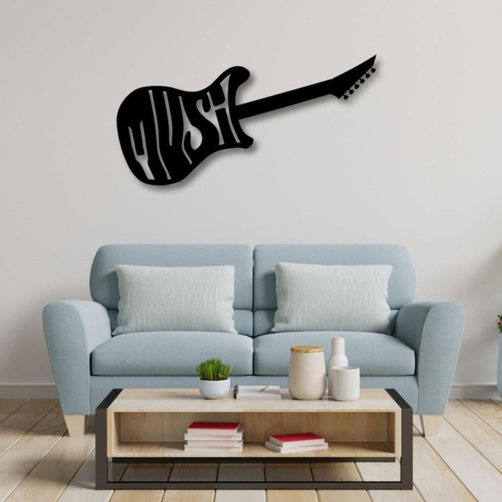 Modern Metal Guitar Wall Art Sculpture, Rock Star Musician Decor, Home Music Studio Decoration, Unique Gift for Music Lover, Black
