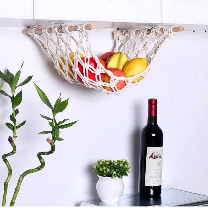 Macrame Handwoven Fruit Hammock Banana Holder Boho Cotton Rope Hanging Net Basket Home Kitchen Under Cabinet