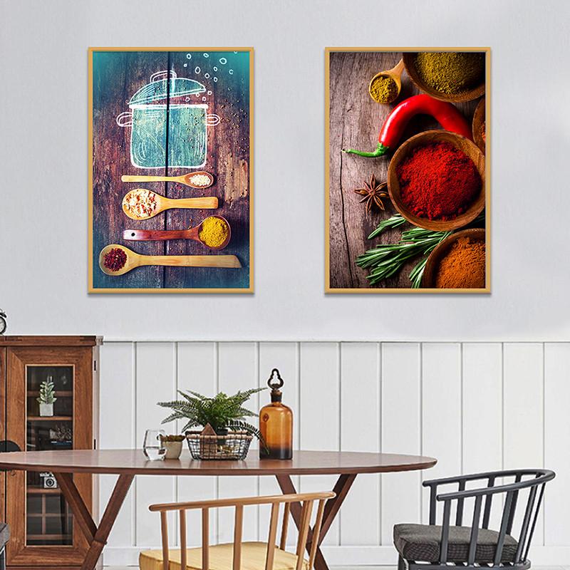 Kitchen Posters Grains Spices Spoon Peppers Canvas Painting Wall Art Modern Food Picture Restaurant Decor Nordic Home Decoration
