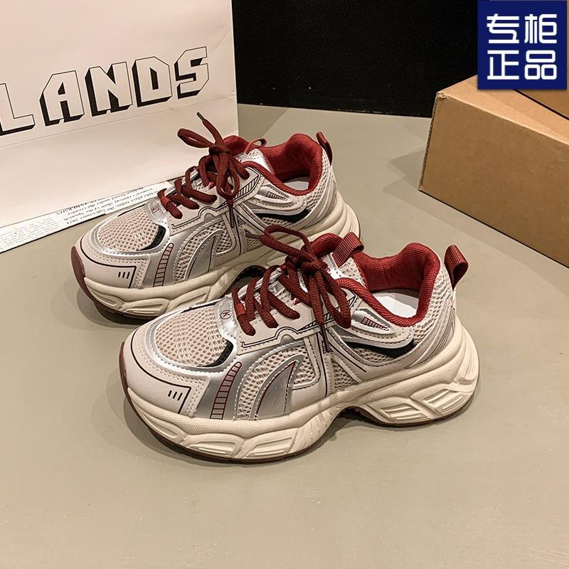 

Женские туфли Daddy 2025 года, новые весенне-летние универсальные туфли на платформе для увеличения роста, популярные супер-пожарные повседневные спортивные туфли 40 красный