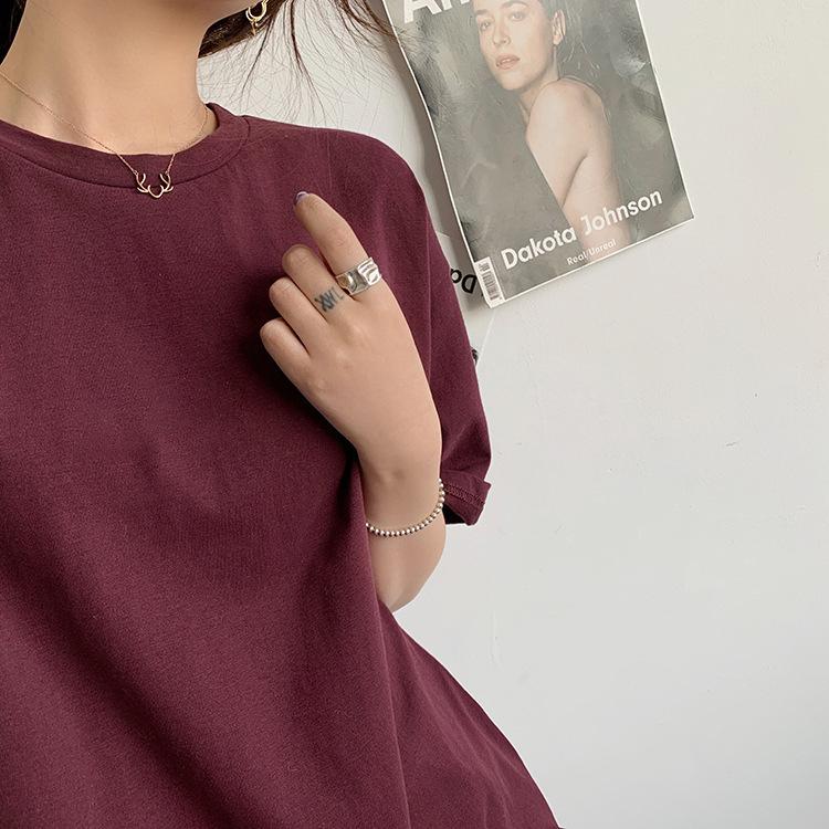 Cotton Summer Clothes Women's New Solid Color Round Neck Loose Base Short-sleeved T-shirt Women's Loose Clothes