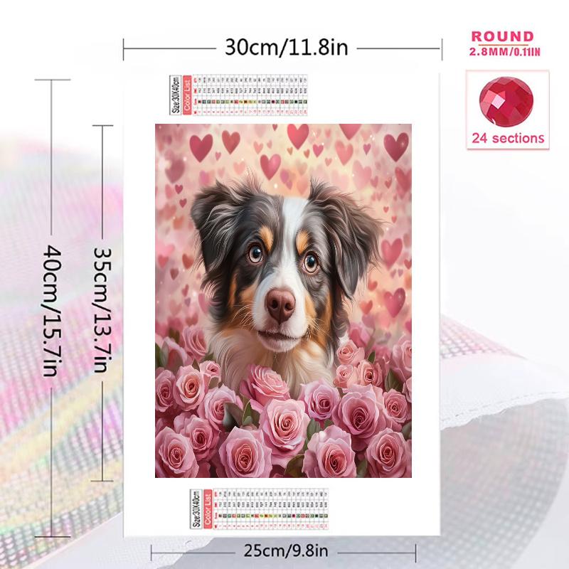 Australian Shepherd and roses Pattern 3pcs 100% Round Full Drill 5D DIY Diamond Painting Embroidery Cross Stitch Rhinestone Décor