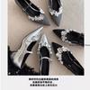 Fashion Japanese Sequined Flowers Mary Jane Shoes Shallow Temperament Women's New French Pumps Inner Height-increasing Pointed Shoes