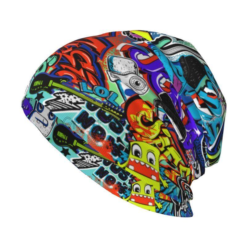Graffiti Slouchy Beanie Hats for Men Women American Comic Collection Pop Art Skull Print Caps Autumn Winter Warm Knit Hat