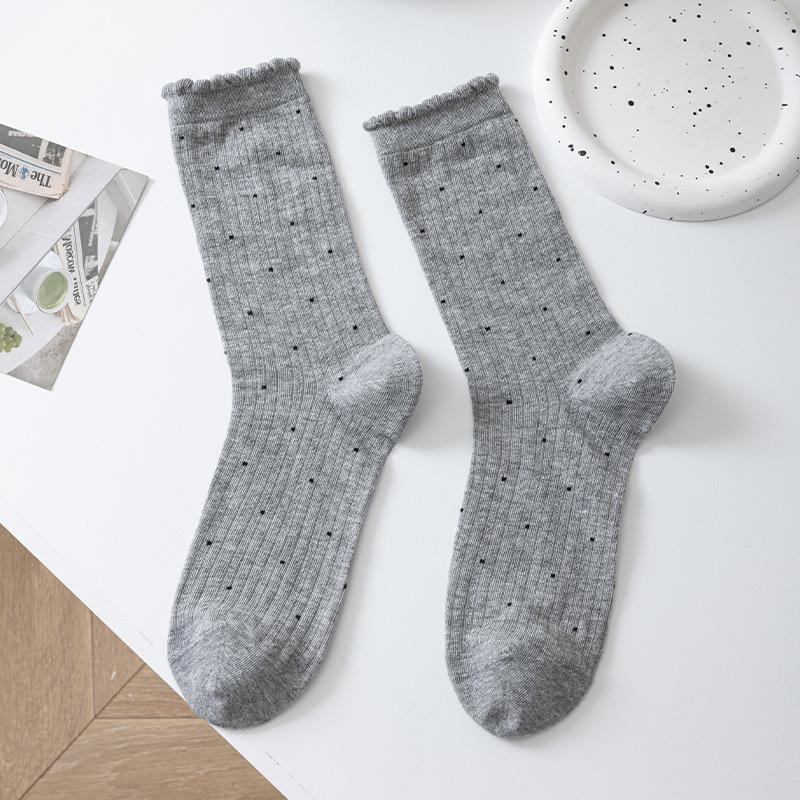 Female Summer Thin Style Pure Cotton Lace Mesh Breathable All Match Solid Color Vertical Bar Boneless Tube Socks