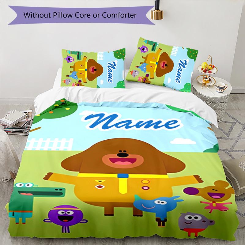 3pcs Hey Duggee3 Cover Set - Personalized Name, HD Printed Bedding with 1 Cover and 2 Pillowcases - Perfect for Home Decor, Easy Care