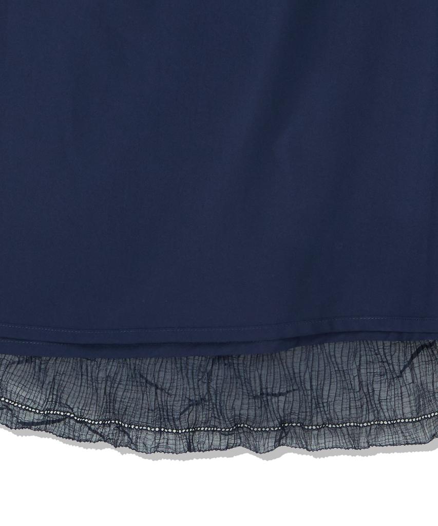 Penfield Crinkle Embroidered Smocking Tiered Skirt Navy_Fs2Ws30F