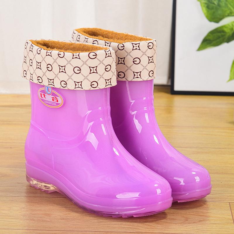 Non-slip short rubber shoes rain shoes women's summer rubber boots jelly waterproof shoes transparent medium tube plastic laundry overshoes