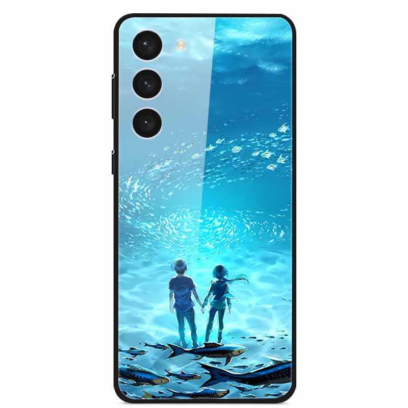 Tempered Glass Case For Samsung S23 Plus 5G Cover Galaxy S 23 Space Hard Back Coque For Samsung S23 Ultra S23+ Bumpers Funda Cat