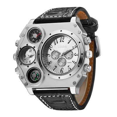 Reloj para hombre con esfera grande, brújula decorativa y visualización de dos zonas horarias