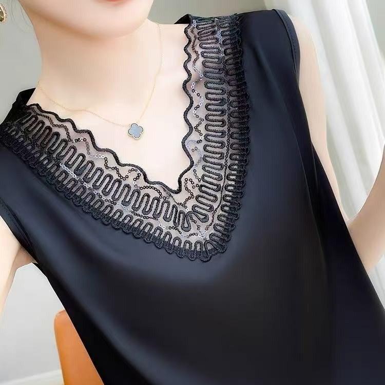 

Women s Summer V-Neck Sleeveless Satin Mesh Camisole Top 2XL (130-145 jin)
