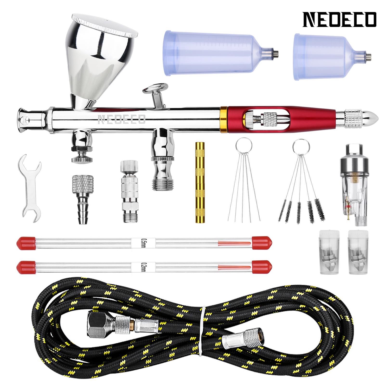 

Аэрограф двойного действия NEOECO NCT-SJ83RS1, чашки для жидкости 9 куб. см 1/3 унции, быстросъемный воздушный колпачок, сопло, гравитационная подача, с аксессуарами