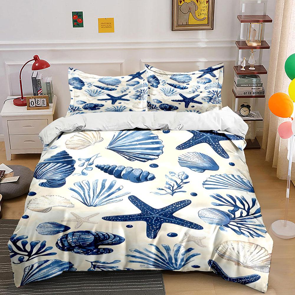 Blue Starfish and Seashells. Bedding Sets Duvet Cover Sets Duvet Covers Pillowcases(1 * Duvet Cover 2 * Pillowcases Without Duvet Insert)