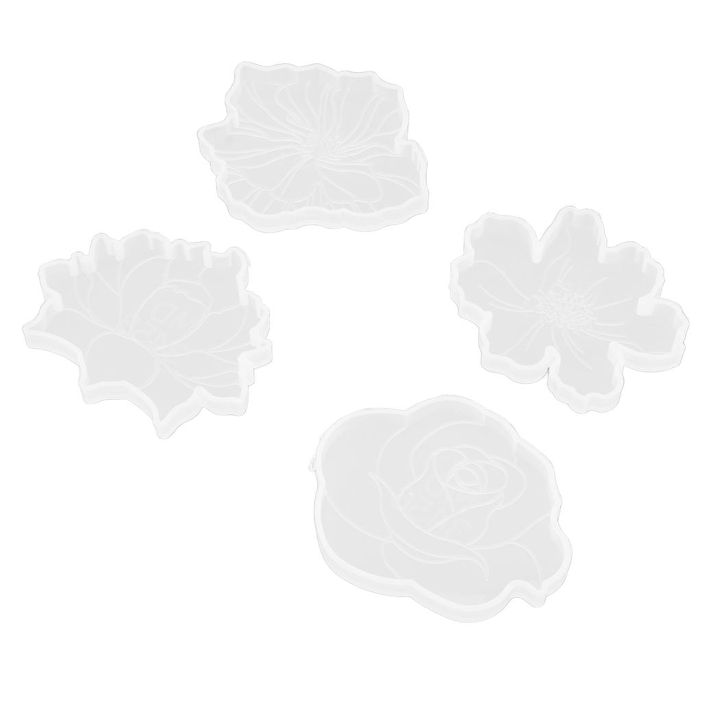 4pcs Coaster Mold 4 Different Styles Flower Design Silicone Molding for Making Decorations