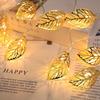 Gold-Plated Wrought Iron LED Leaf String Lights for Bedroom Decor