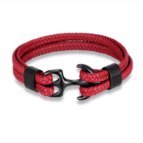 Leather Bracelet for Men Black Braid Multilayer Rope Chain Stainless Steel Anchor Male Jewelry Pulseras Gifts