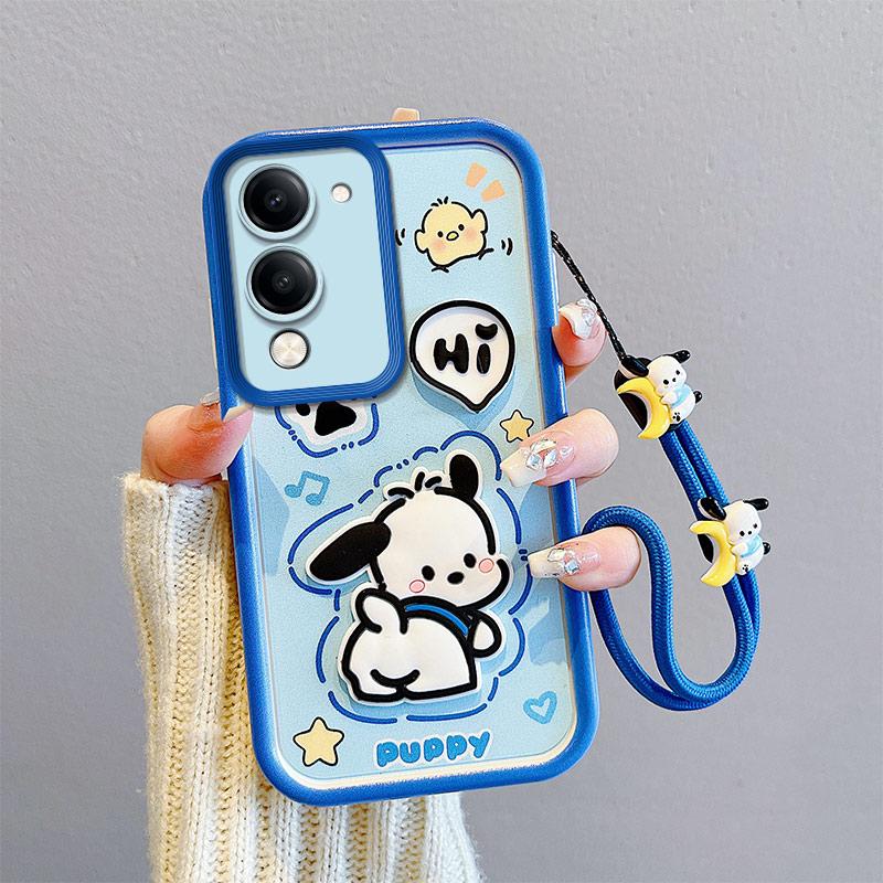 KEYSION Shockproof Case for VIVO Y04 with Lanyard Soft Silicone Cute 3D Cartoon Doll Phone Cover for VIVO Y29s 5G