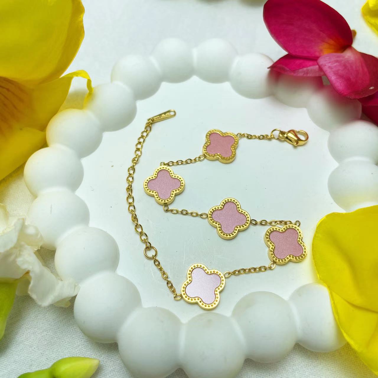 

Fashion Clover Zircon Single sided Bracelet Style 18K рожевий