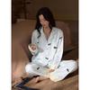 Women's Ice Silk Cat Print Long Sleeve Pajama Set for Spring/Autumn - Lightweight and Versatile for Home or Outdoor Wear