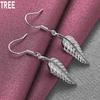 925 Sterling Silver Feather Dangling Piercing Earrings Fashion Wedding Jewelry