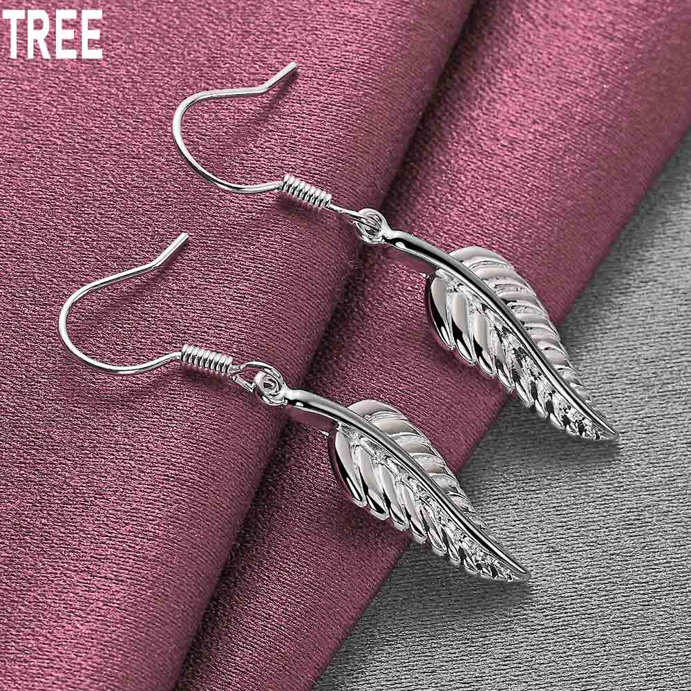 925 Sterling Silver Feather Dangling Piercing Earrings Fashion Wedding Jewelry