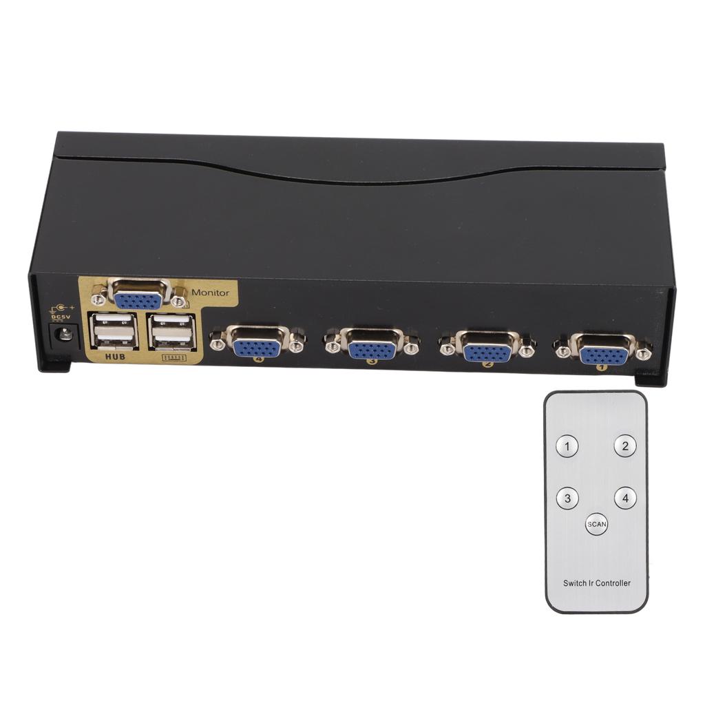 KVM Switch VGA 1920 X 1440 Resolution 2 Switching Modes 4 USB Connector VGA Switch 100‑240VUS Plug