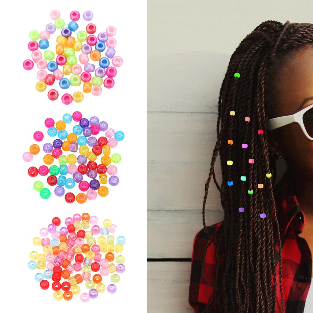 200pcs Round Colorful Acrylic Hair Beads Glow in the Dark for Kids Girls Braids and Women Fashion Hair Accessories
