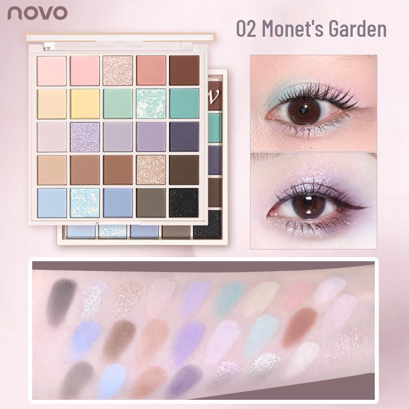 NOVO 25-Color Macaron Eyeshadow Palette: Versatile Earth Tones, Pearlescent Matte, Blush & Contour All-in-One