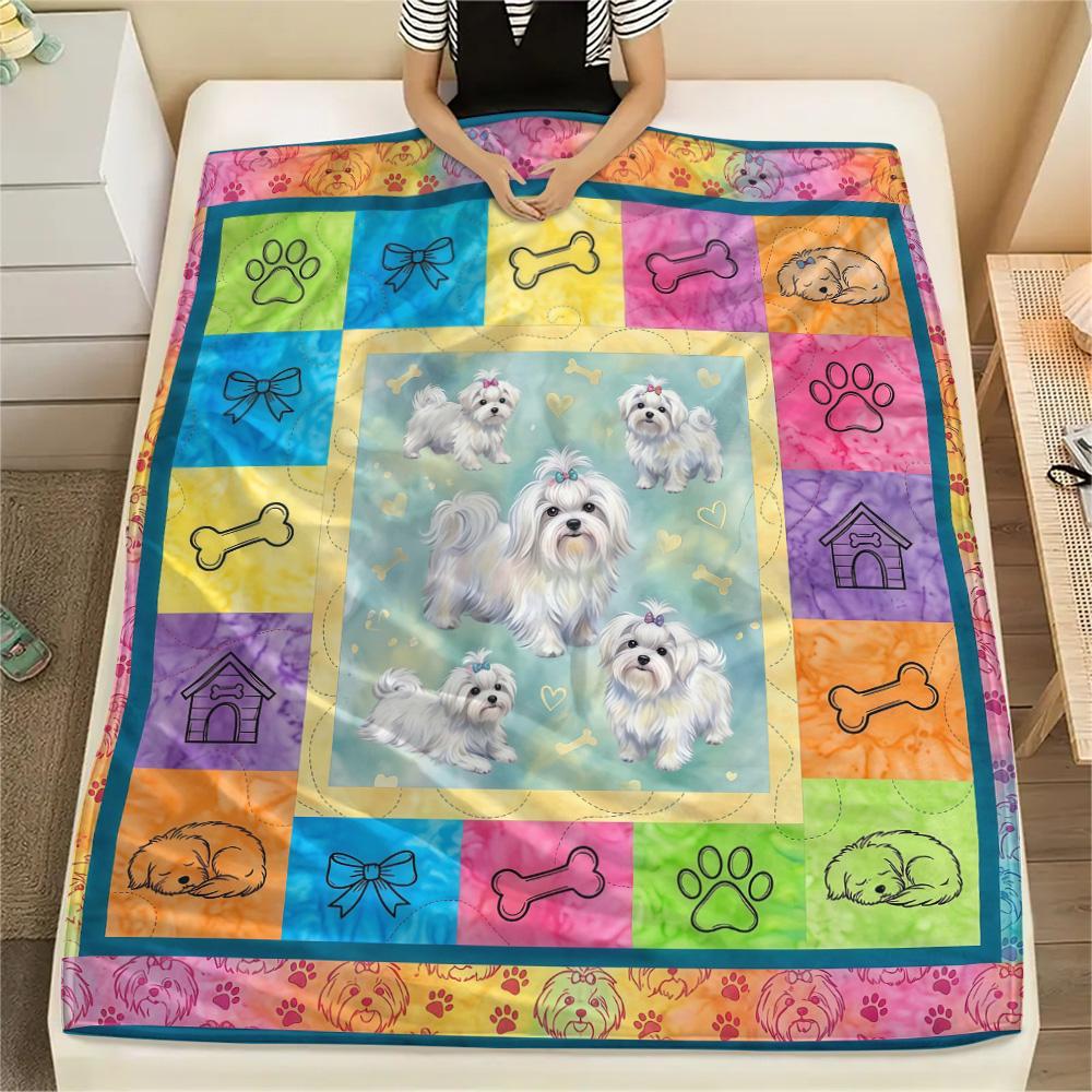 1Pc Colorful Dog Puzzle Print Flannel Blanket High Quality Warm Comfortable Cover for All Seasons Perfect for Gifts Home Decor