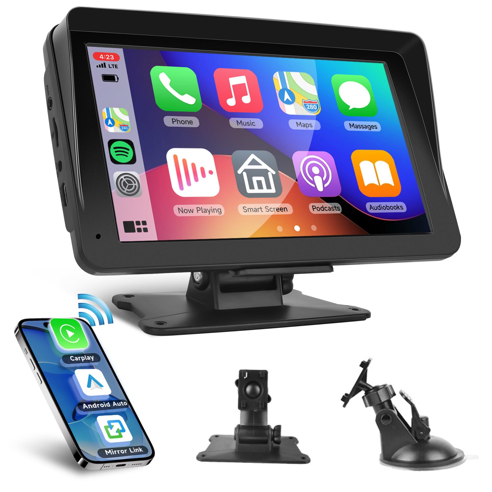 

7-дюймовый портативный автомобильный аудио, встроенная навигация, простое включение/выключение, функция зеркалирования, совместим с Apple