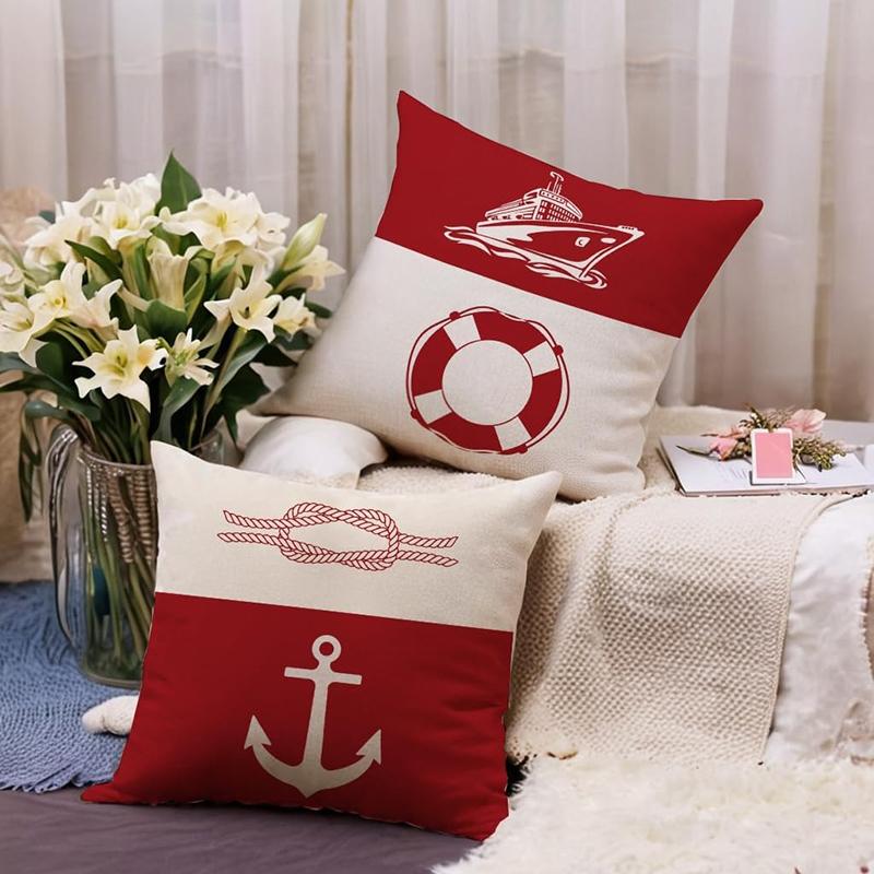 Nautical Compass Print Throw Pillow Cover, Vintage Style Cushion Case for Home Decor