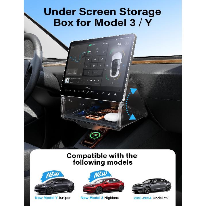 Under Screen Storage Box Fit Model Y Juniper Model 3 Highland, Hiddenable Privacy Storage For Model Y 3 Accessories, Center Console Organizer For