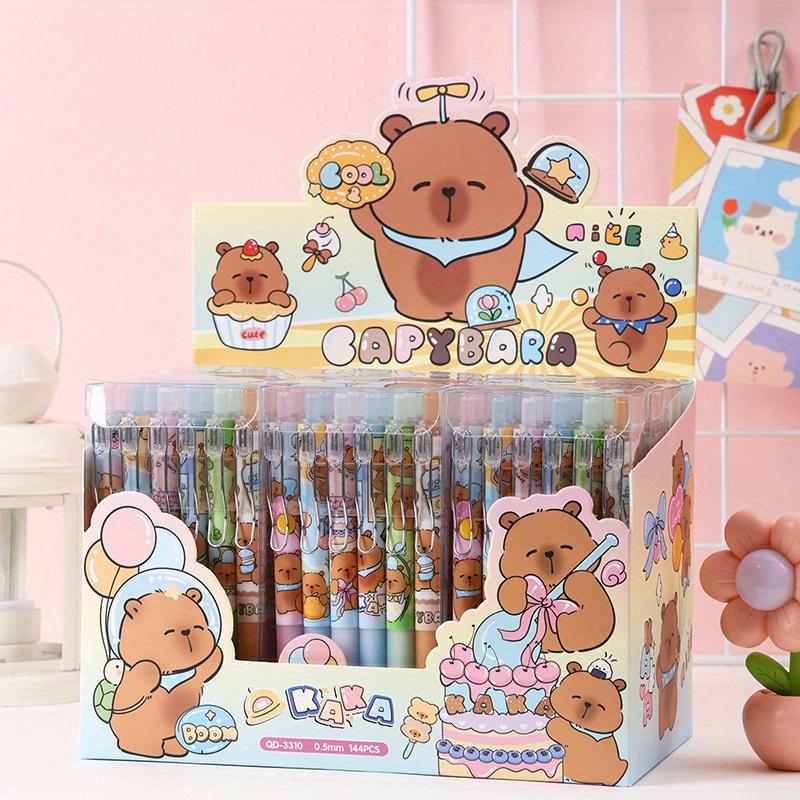 12pcs Capybara box press pen metal pen clip neutral pen cartoon cute sign pen ST question brush pen 0.5mm black Back to school season