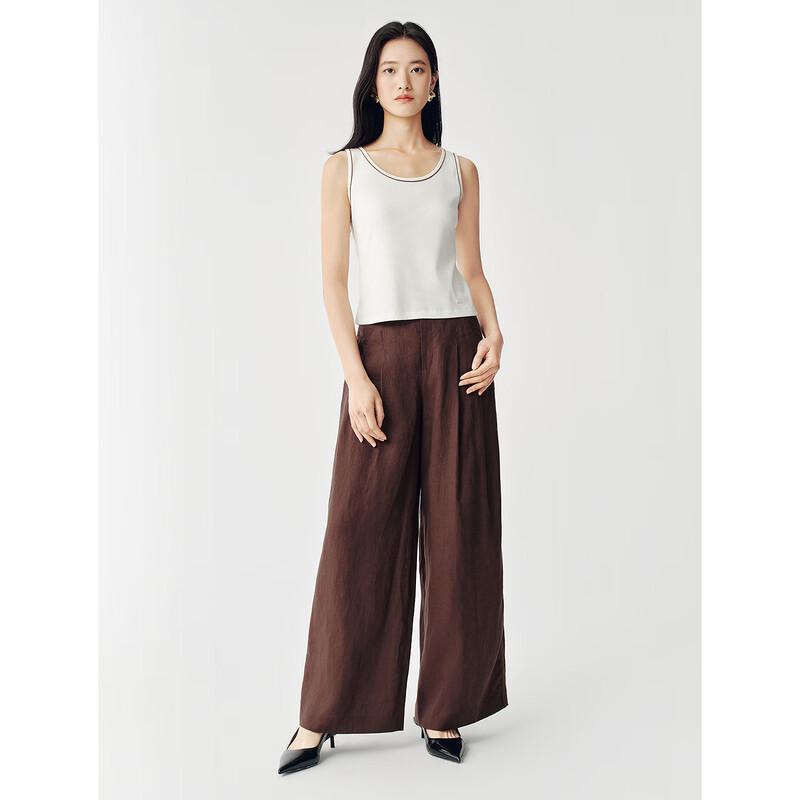 JUZUI Elegant Commuter 100% Linen Straight-Leg Trousers for Women