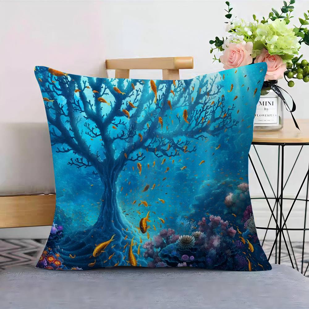 Ocean Animal Underwater World Cushion Cover Car Throw Pillow Case For Sofa Car Christmas Gift 40X40Cm 45X45Cm
