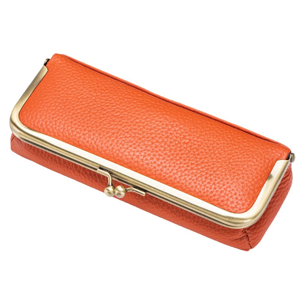 Genuine Leather Sunglasses Case Kiss Lock Glasses Storage Case Portable Eyewear Organizer Case for Outdoor Travel