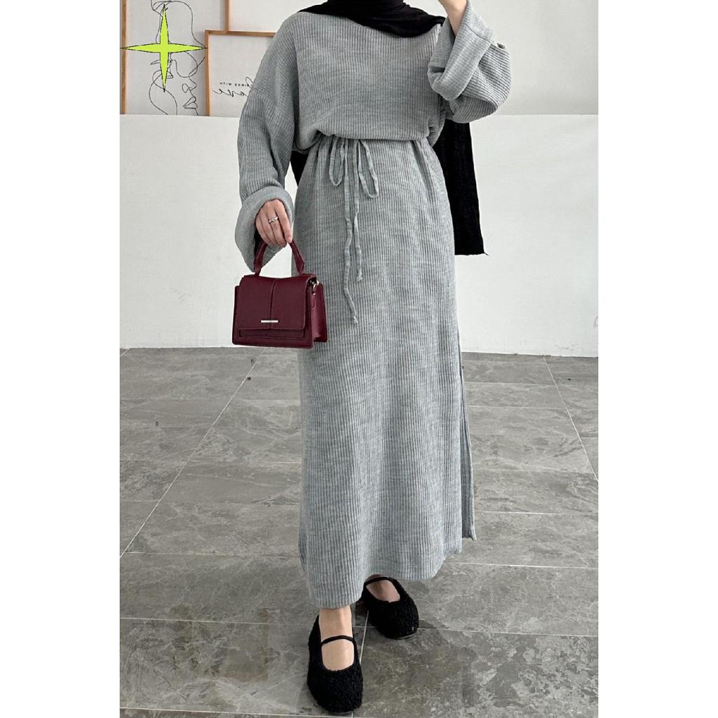 10numberamoda Women's Bat Sleeve Long Knit Dress Claret Red