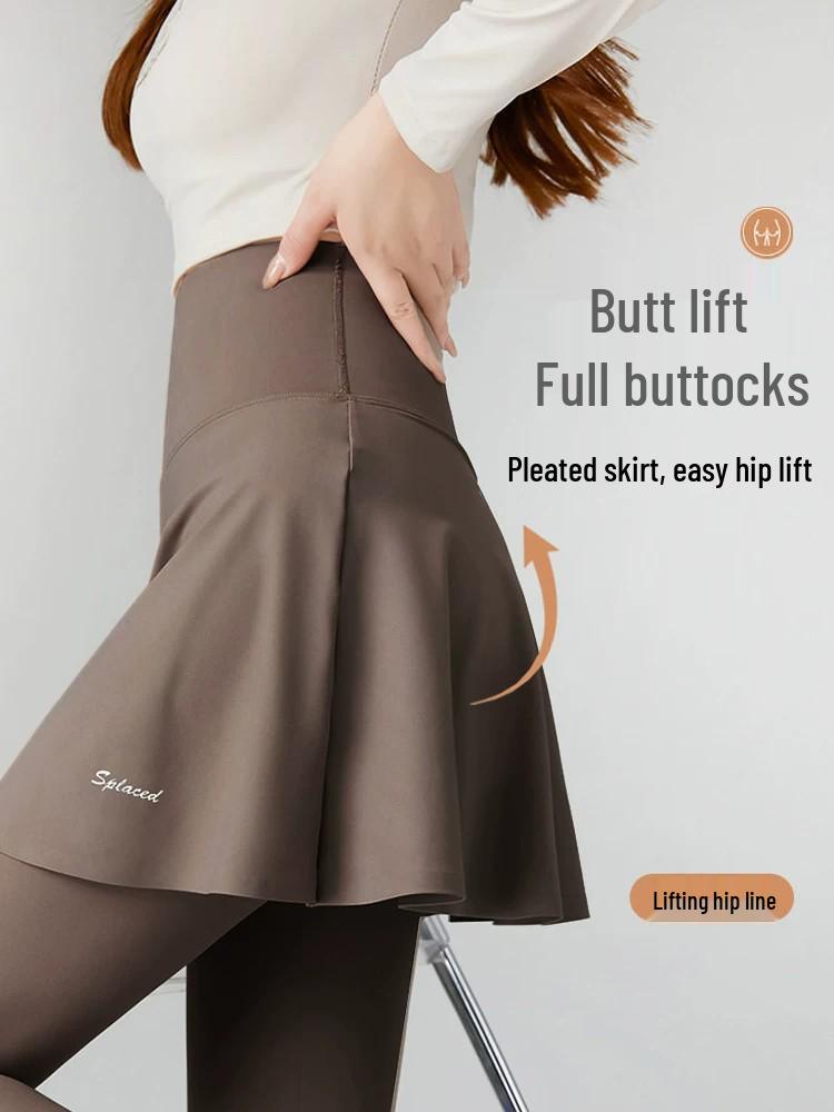 Spring & Autumn Women's Two-Piece-Style Yoga Skirt Pants - Sports Fitness Shark Pants with Integrated Hip Covering Base Layer