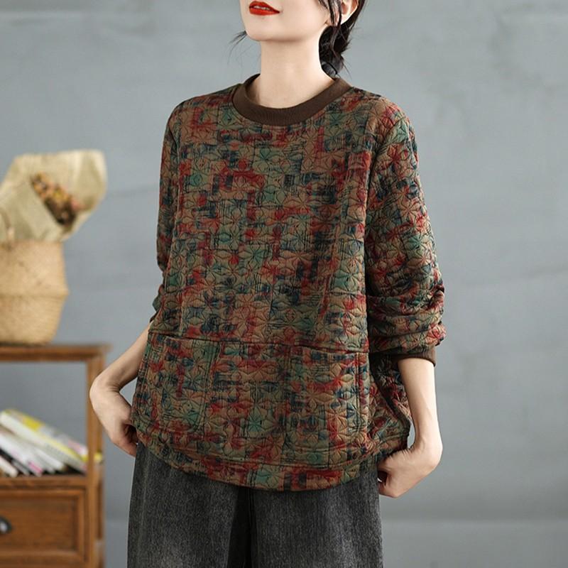 Women Long Sleeve Casual Pullovers Arrival Autumn Vintage Style O-neck Print Loose Female Thick Warm Sweatshirts