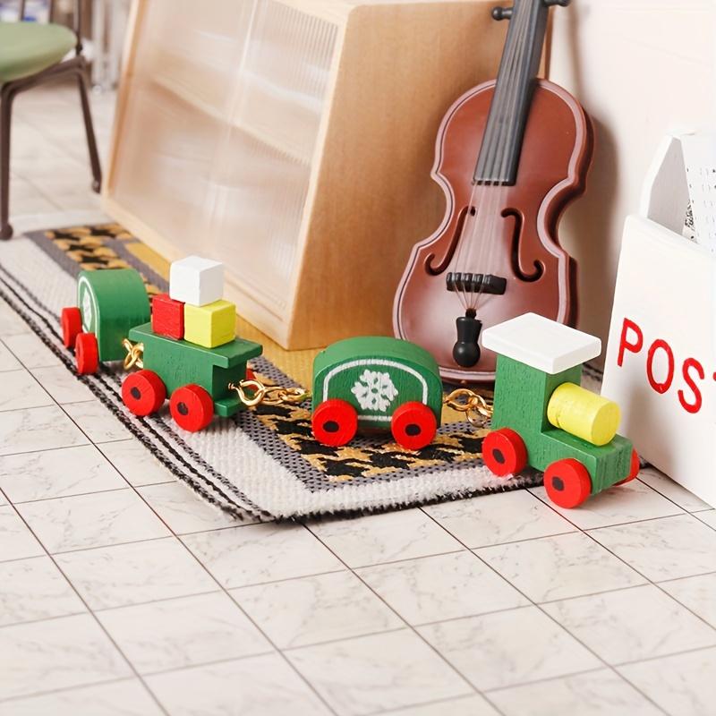 Mini Wooden Xmas Train Set for Dollhouse Pretend Play Adorable Vintage Style Train Toy with Snow Print for Christmas Decor