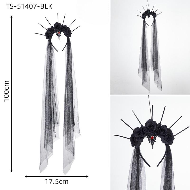 Halloween Veil Black Veil Day of The Dead Terrifying Eyeball Headwear Rose Hairband Blood Veil